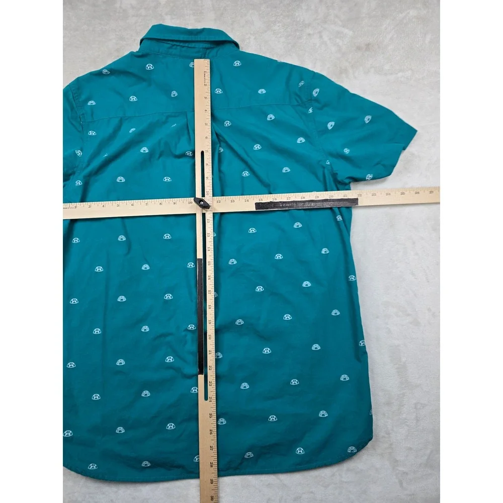 The North Face Igloo Print Shirt Mens Large Teal Cotton Short Sleeve Button Down